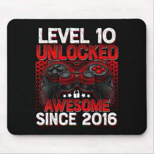Level 10 Unlocked 10 Year Old Boys 10th Birthday B Mouse Mat