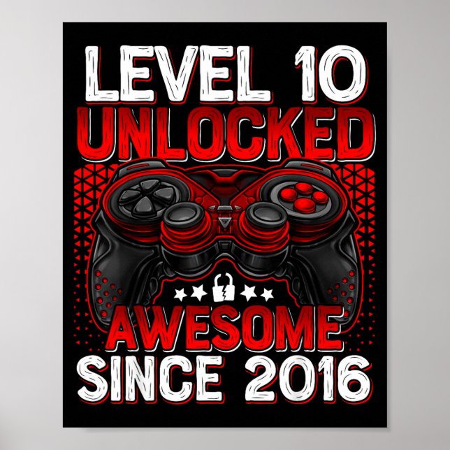 Level 10 Unlocked 10 Year Old Boys 10th Birthday B Poster (Front)