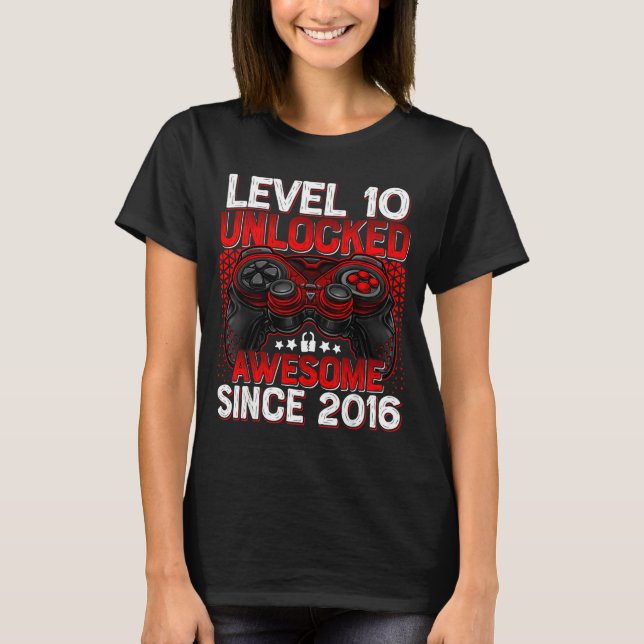 Level 10 Unlocked 10 Year Old Boys 10th Birthday B T-Shirt (Front)