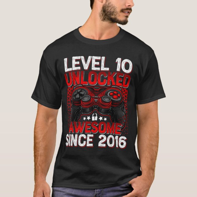 Level 10 Unlocked 10 Year Old Boys 10th Birthday B T-Shirt (Front)