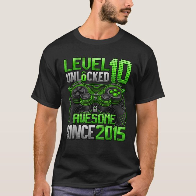 Level 10 Unlocked 10 Year Old Gifts Boys 10th Birt T-Shirt (Front)