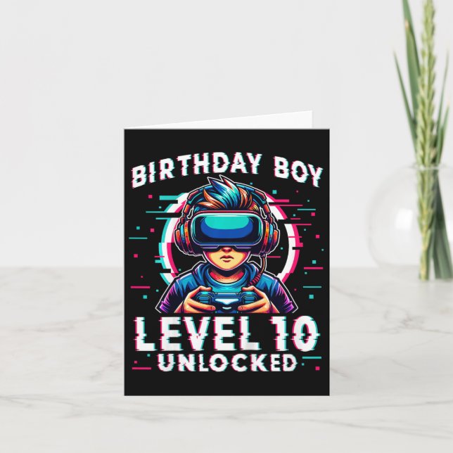 Level 10 Unlocked 10 Years Old Birthday Gamer Funn Card (Front)