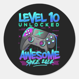 Level 10 Unlocked 10 Years Old Boy Birthday 10th B Classic Round Sticker