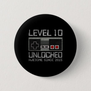 Level 10 Unlocked 10th Birthday 10 Year Old Video  6 Cm Round Badge