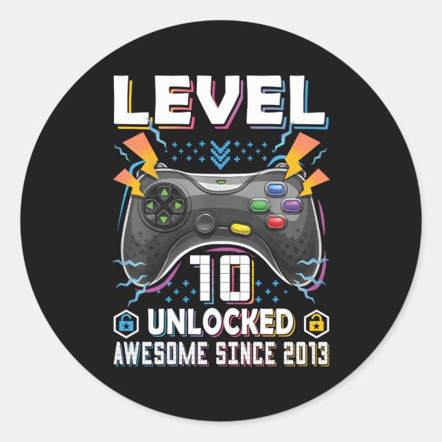 Level 10 Unlocked 10Th Gamer 10 Classic Round Sticker (Front)