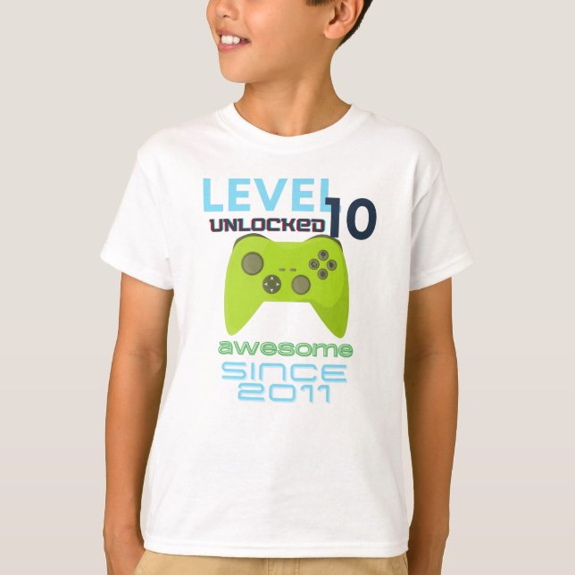 Level 10 Unlocked Awesome 2011 Video Gamer T-Shirt (Front)