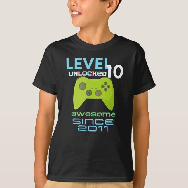 Level 10 Unlocked Awesome 2011 Video Gamer T-Shirt (Front)