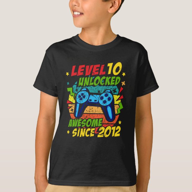 Level 10 Unlocked Awesome 2012 Game 10th Birthday T-Shirt (Front)