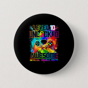 Level 10 Unlocked Awesome Gaming Birthday Boy 10th 6 Cm Round Badge