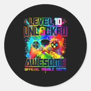 Level 10 Unlocked Awesome Gaming Birthday Boy 10th Classic Round Sticker
