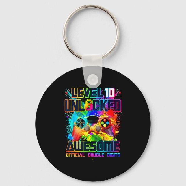 Level 10 Unlocked Awesome Gaming Birthday Boy 10th Key Ring (Front)