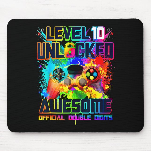 Level 10 Unlocked Awesome Gaming Birthday Boy 10th Mouse Mat (Front)