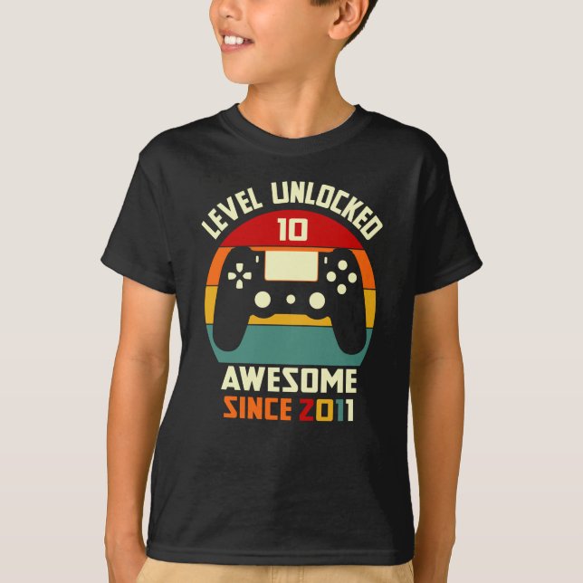 Level 10 Unlocked Awesome Since 2011 T-Shirt (Front)