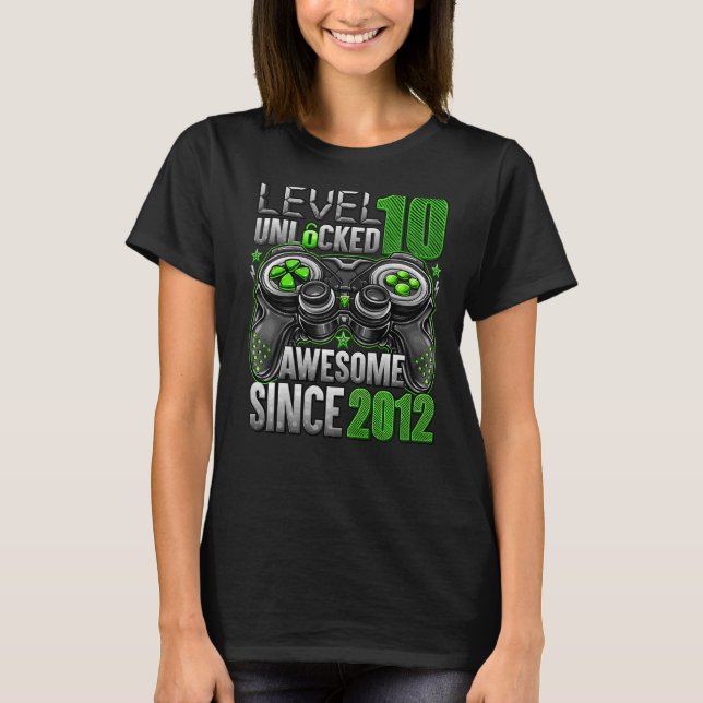 Level 10 Unlocked Awesome Since 2012 10th Birthday T-Shirt (Front)