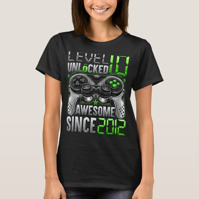 Level 10 Unlocked Awesome Since 2012 10th Birthday T-Shirt (Front)