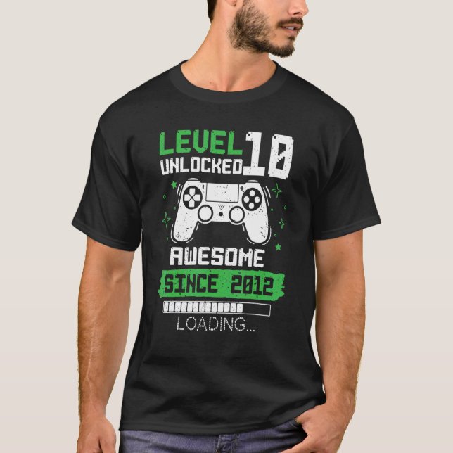 Level 10 Unlocked Awesome Since 2012 Gamer 10th Bi T-Shirt (Front)