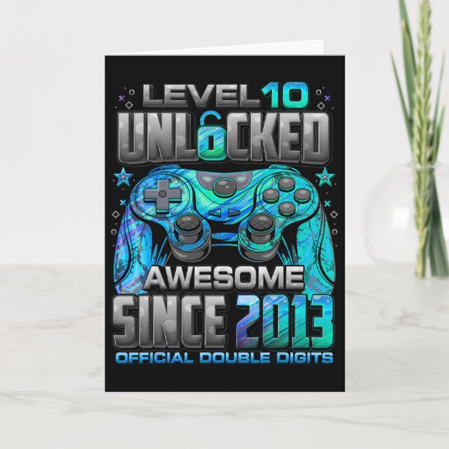 Level 10 Unlocked Awesome Since 2013 10th Birthday Card (Front)