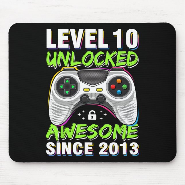 Level 10 Unlocked Awesome Since 2013 10th Birthday Mouse Mat (Front)