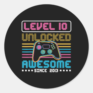 Level 10 unlocked awesome since 2013 Gaming Birthd Classic Round Sticker