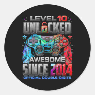 Level 10 Unlocked Awesome Since 2014 10th Birthday Classic Round Sticker