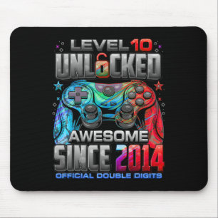 Level 10 Unlocked Awesome Since 2014 10th Birthday Mouse Mat