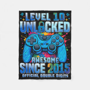 Level 10 Unlocked Awesome Since 2015 10th Birthday Fleece Blanket