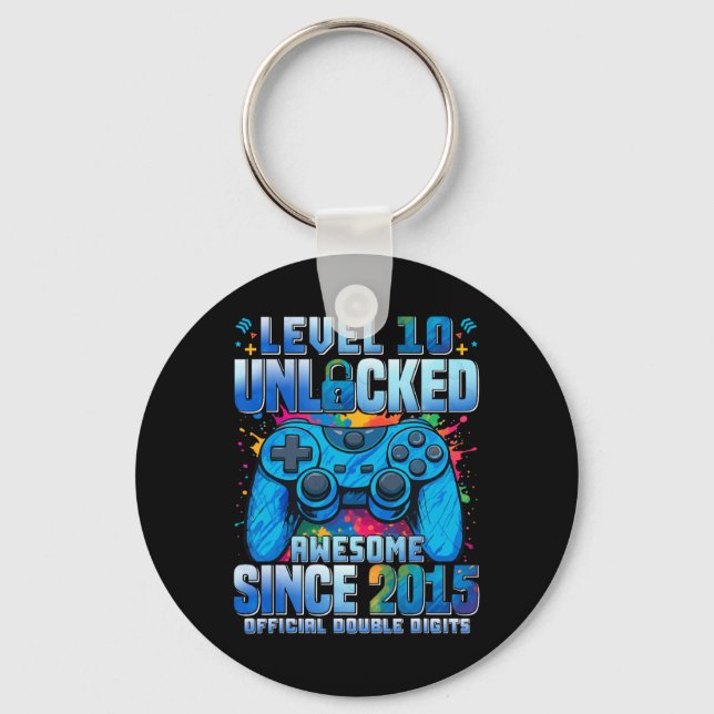 Level 10 Unlocked Awesome Since 2015 10th Birthday Key Ring (Front)