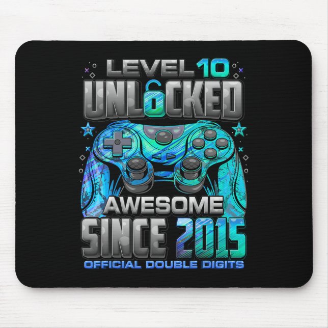 Level 10 Unlocked Awesome Since 2015 10th Birthday Mouse Mat (Front)