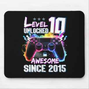 Level 10 Unlocked Awesome Since 2015 10th Birthday Mouse Mat