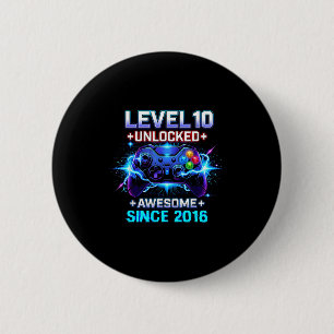 Level 10 Unlocked Awesome Since 2016 10th Birthday 6 Cm Round Badge