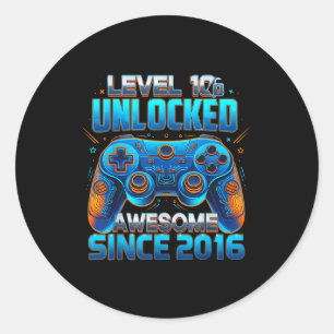 Level 10 Unlocked Awesome Since 2016 10th Birthday Classic Round Sticker