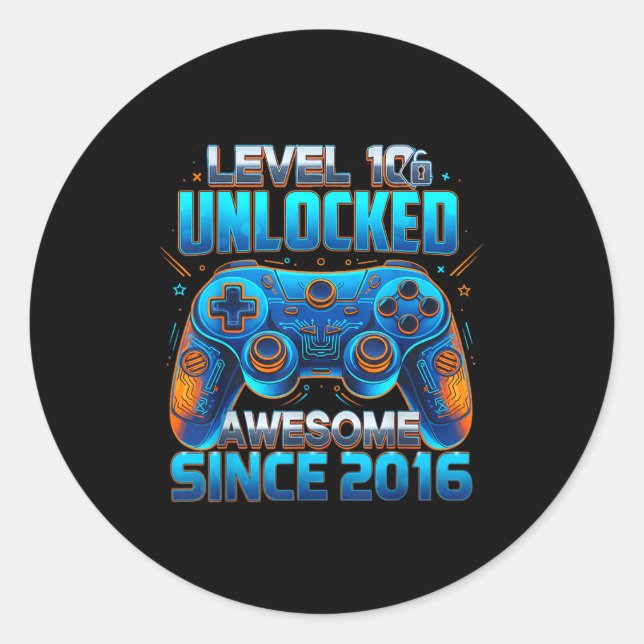 Level 10 Unlocked Awesome Since 2016 10th Birthday Classic Round Sticker (Front)