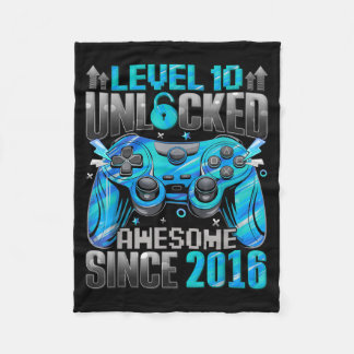 Level 10 Unlocked Awesome Since 2016 10th Birthday Fleece Blanket