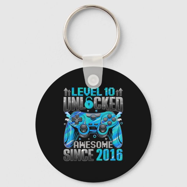 Level 10 Unlocked Awesome Since 2016 10th Birthday Key Ring (Front)