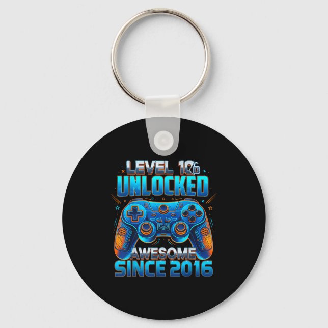 Level 10 Unlocked Awesome Since 2016 10th Birthday Key Ring (Front)