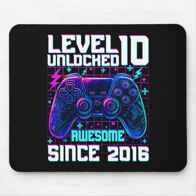 Level 10 Unlocked Awesome Since 2016 10th Birthday Mouse Mat (Front)