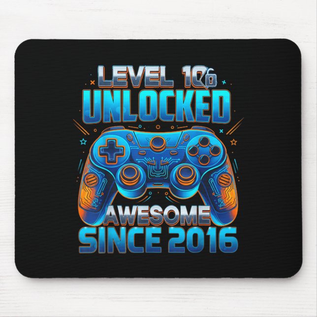 Level 10 Unlocked Awesome Since 2016 10th Birthday Mouse Mat (Front)