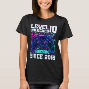 Level 10 Unlocked Awesome Since 2016 10th Birthday T-Shirt