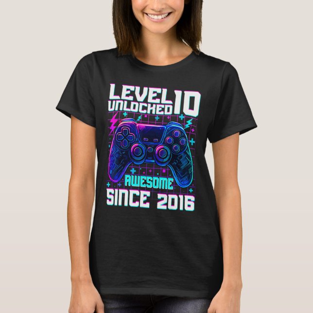 Level 10 Unlocked Awesome Since 2016 10th Birthday T-Shirt (Front)