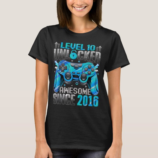 Level 10 Unlocked Awesome Since 2016 10th Birthday T-Shirt (Front)