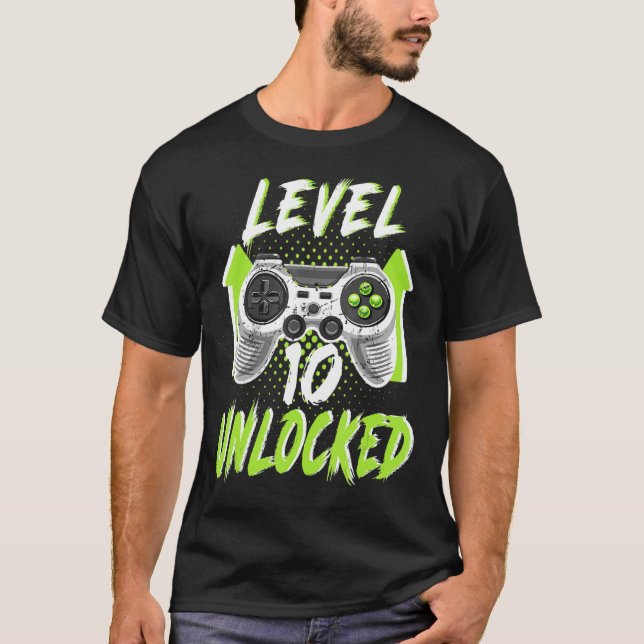 Level 10 Unlocked Birthday Boy 10 Year Old Video G T-Shirt (Front)