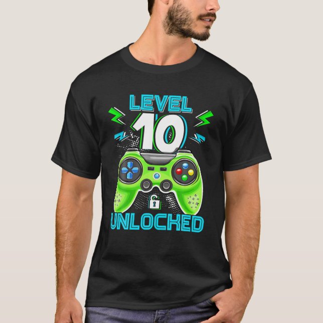 Level 10 Unlocked Birthday Kids 10Th Video Game Te T-Shirt (Front)
