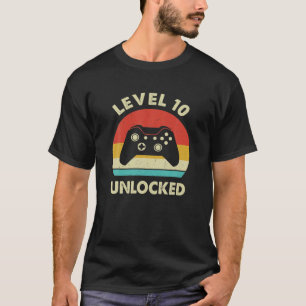 Level 10 Unlocked Funny Retro Video Gamer 10Th Bir T-Shirt