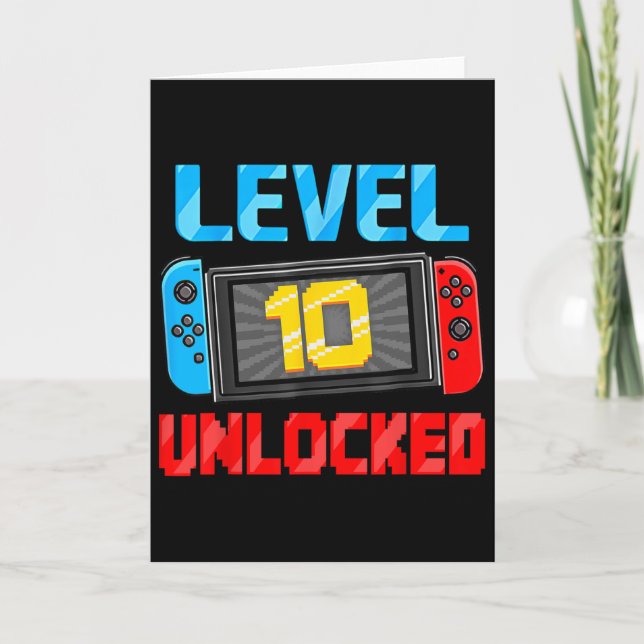 Level 10 Unlocked Gamer 10th Birthday Gift Video G Card (Front)