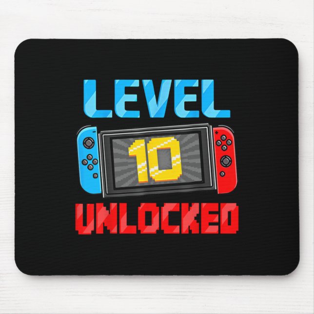 Level 10 Unlocked Gamer 10th Birthday Gift Video G Mouse Mat (Front)