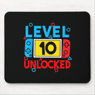 Level 10 Unlocked Gamer 10th Birthday Video Game B Mouse Mat