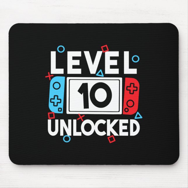 Level 10 Unlocked Gamer 10th Birthday Video Game B Mouse Mat (Front)