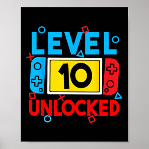 Level 10 Unlocked Gamer 10th Birthday Video Game B Poster