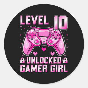 Level 10 Unlocked Gamer Girl Video Gamer 10th Birt Classic Round Sticker