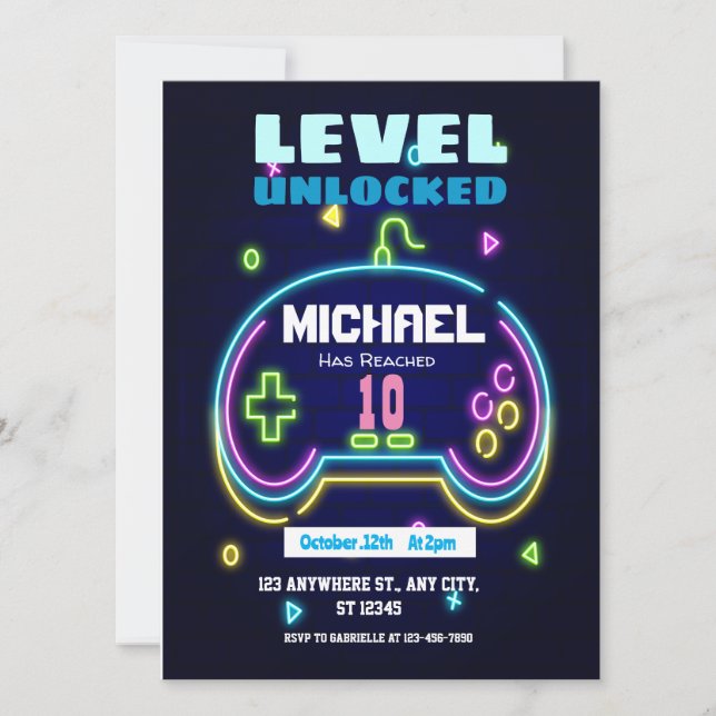 Level 10 Unlocked Gaming Birthday Invitation (Front)
